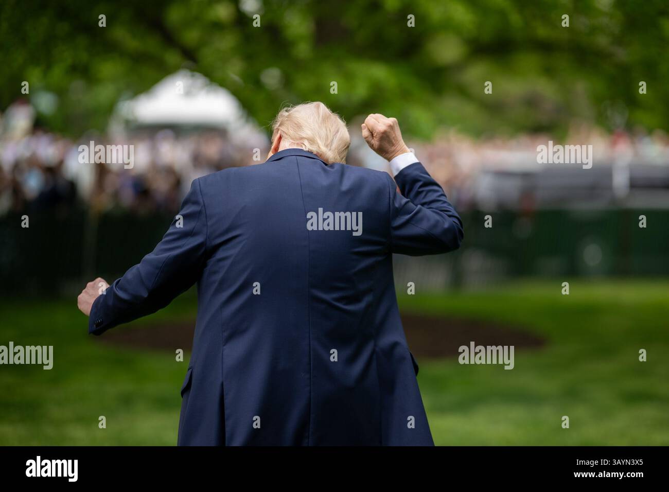 President Donald Trump departs the White House Easter Egg Roll on the ...