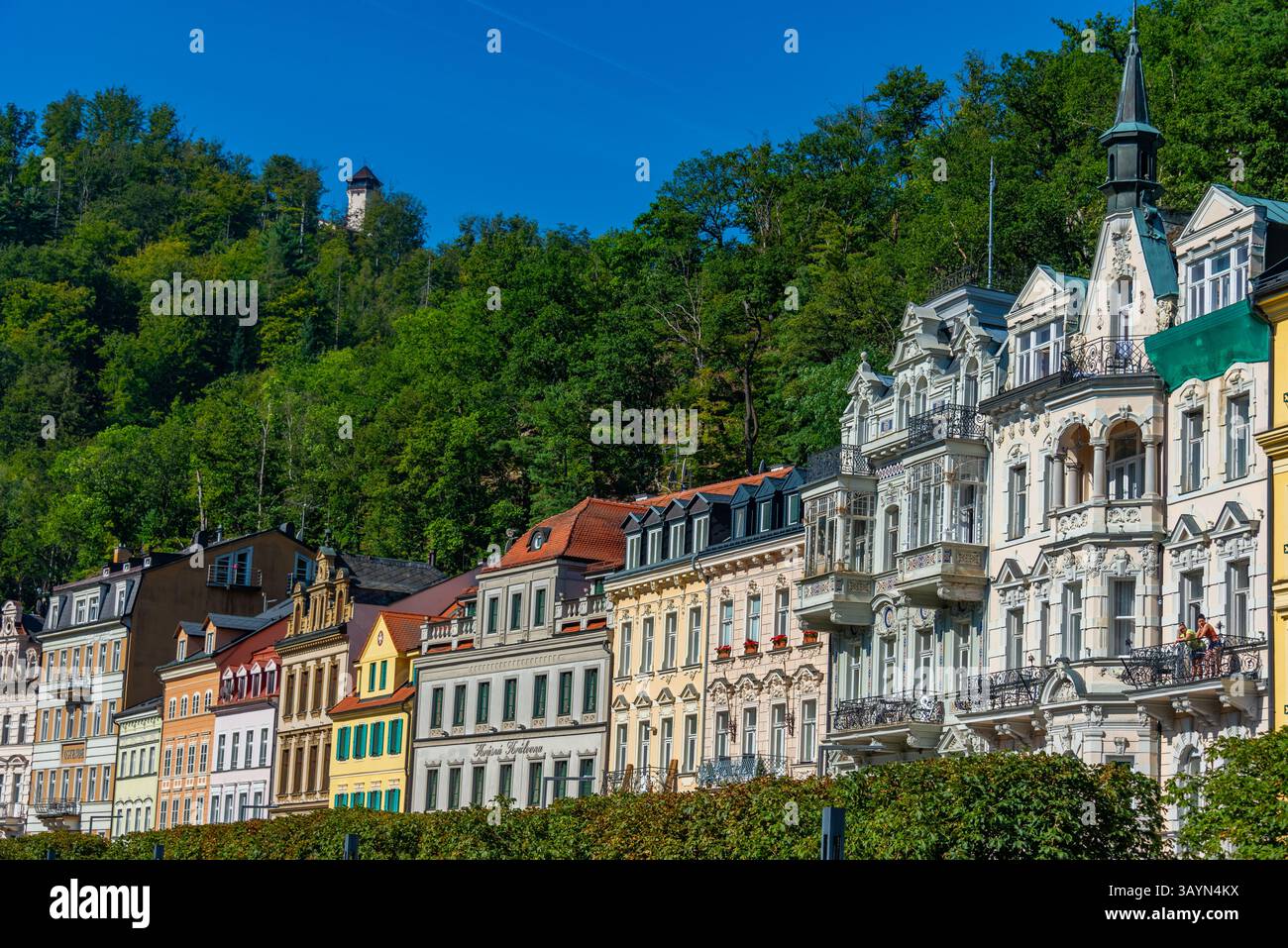 Colourful houses at Karlovy Vary promenade, Czech republic.IMAGE Stock Photo
