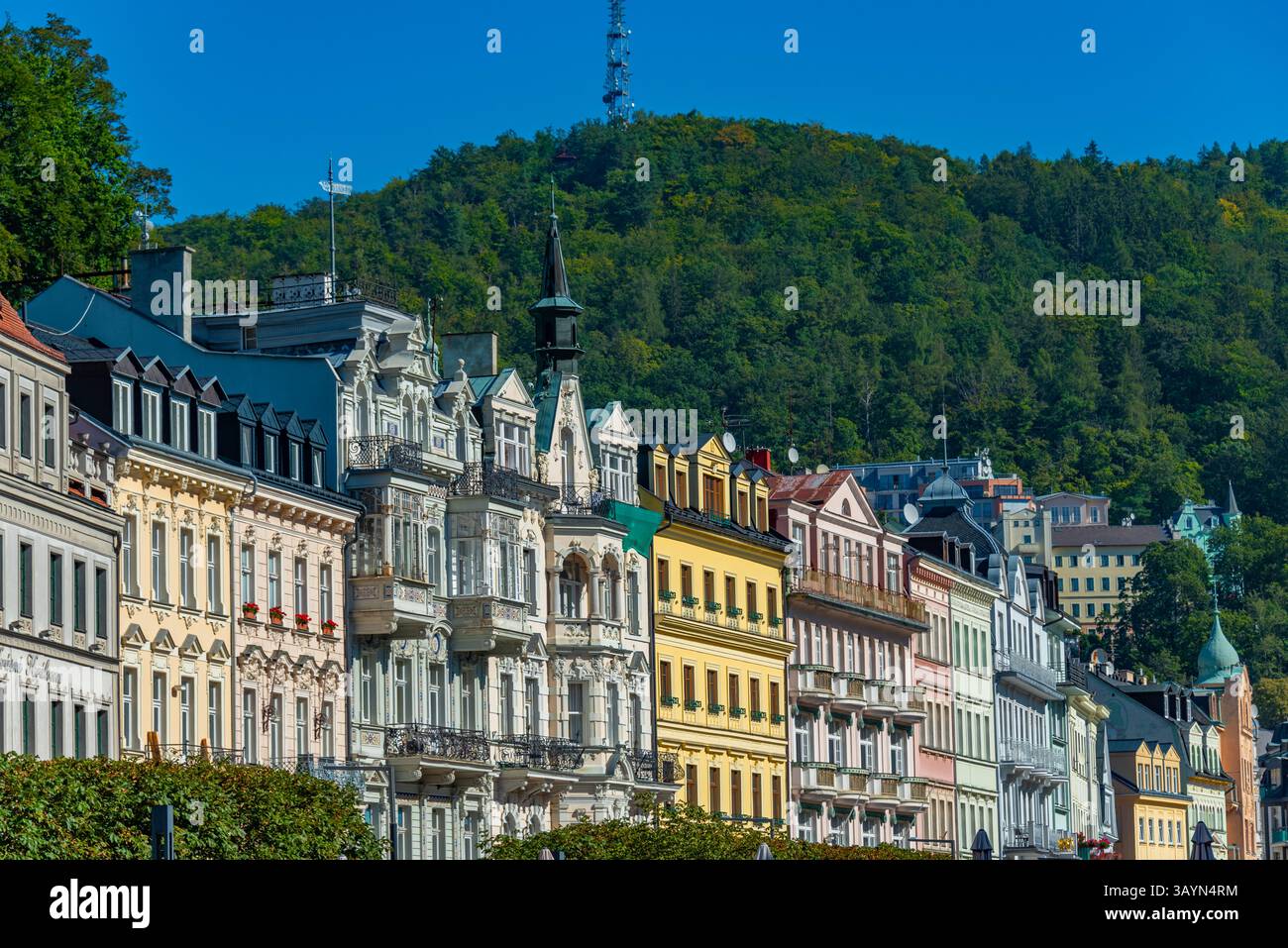 Colourful houses at Karlovy Vary promenade, Czech republic.IMAGE Stock Photo