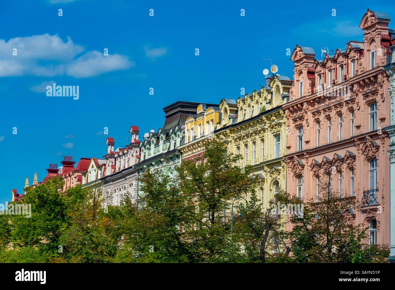 Colourful houses at Karlovy Vary promenade, Czech republic.IMAGE Stock Photo