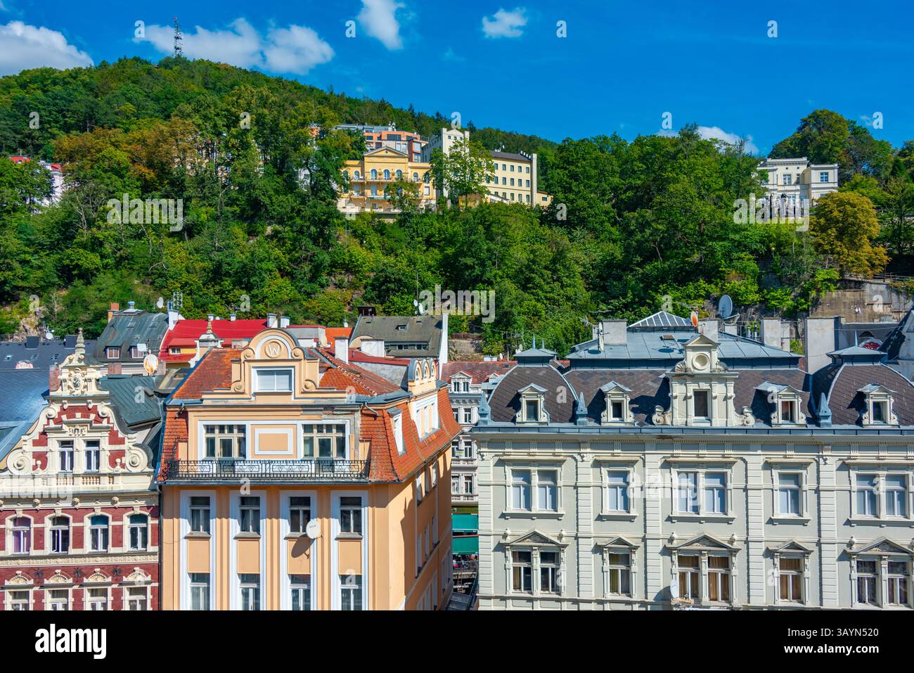 Colourful houses at Karlovy Vary promenade, Czech republic.IMAGE Stock Photo