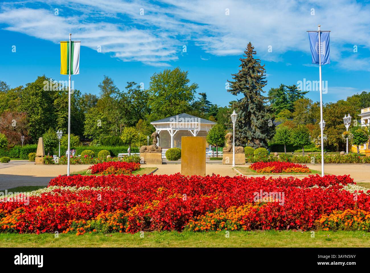 Colourful flowers at promenade in Frantiskovy lazne, Czech republic.IMAGE Stock Photo