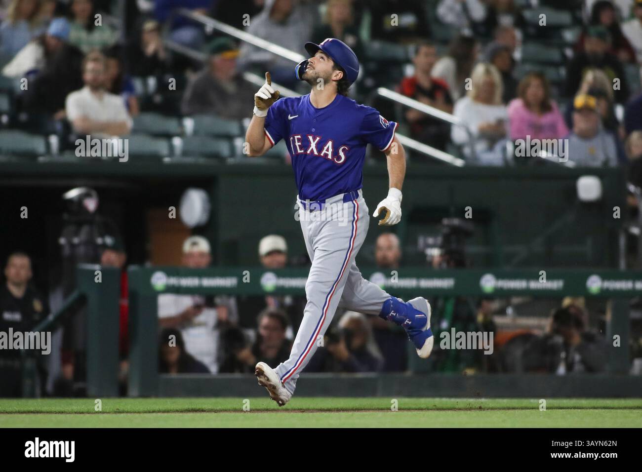 Texas Rangers' Josh Smith (8) reacts after hitting a home run against ...