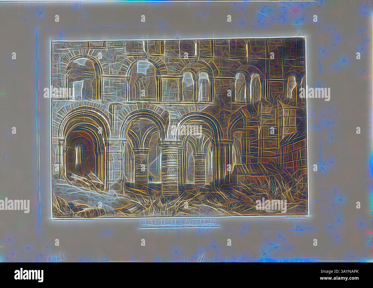 A hauntingly beautiful architectural scene featuring a series of arched ...