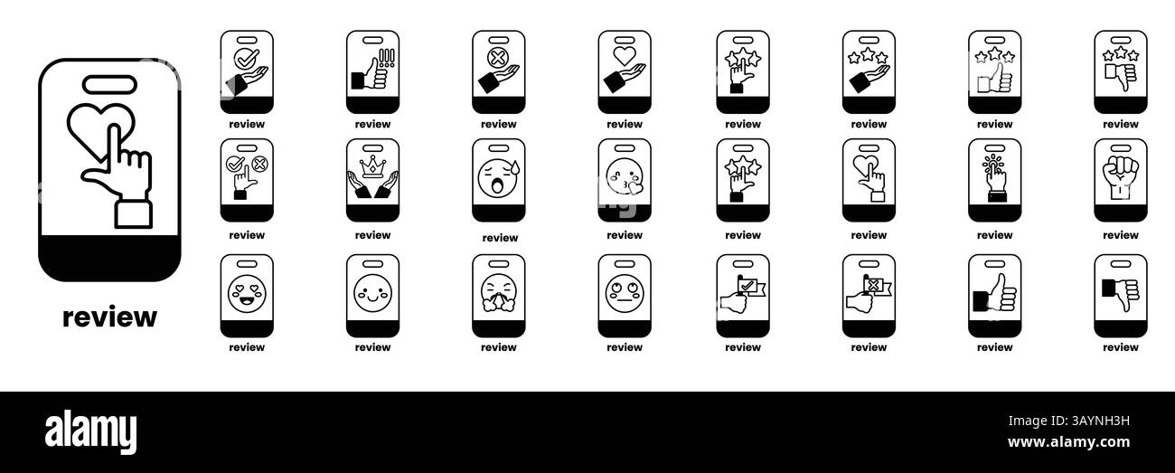A Set of illustrations in the concept of smartphones and business objects in line art style Stock Vector