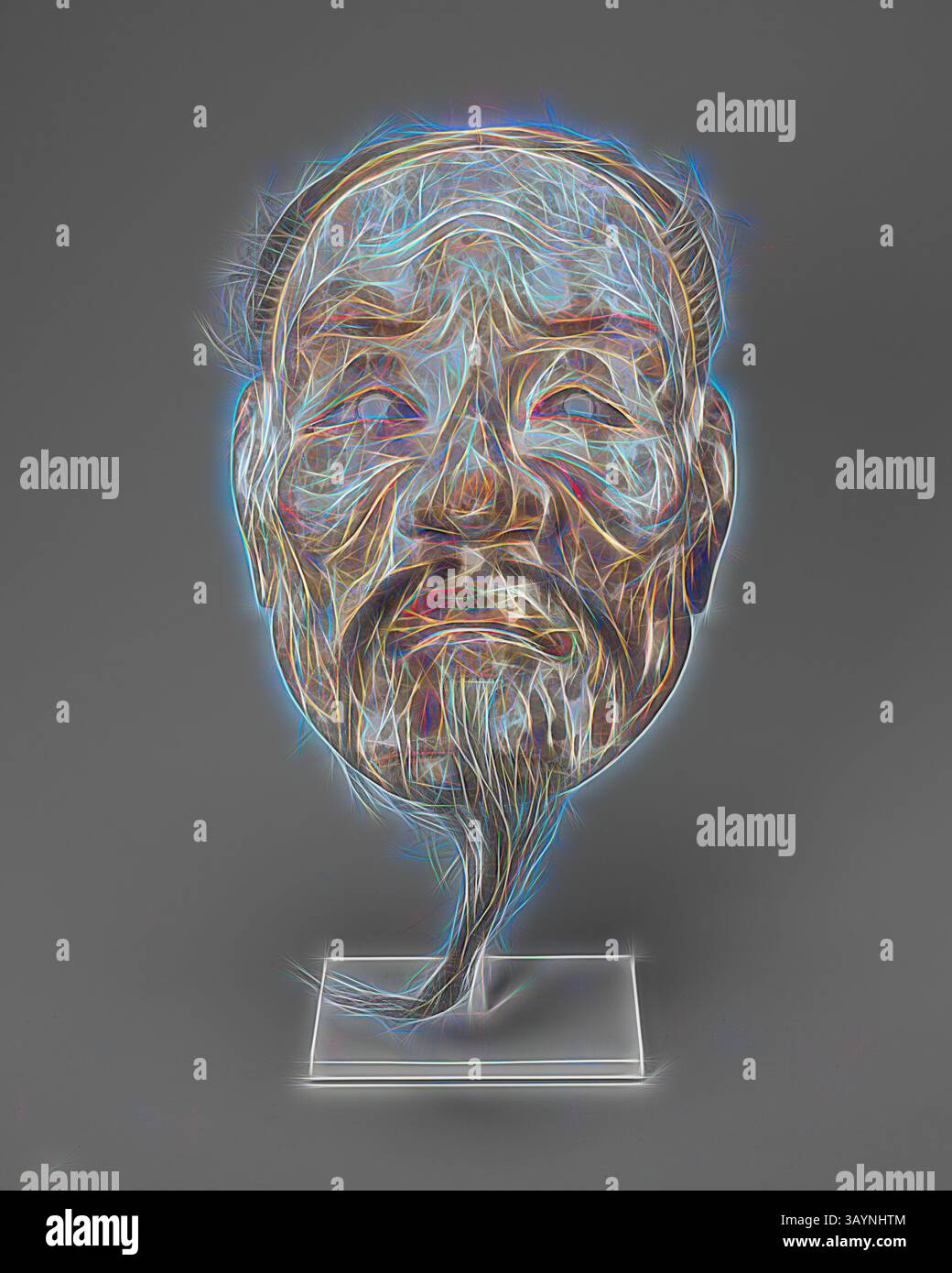 A stylized, abstract representation of a face with intricate lines and ...
