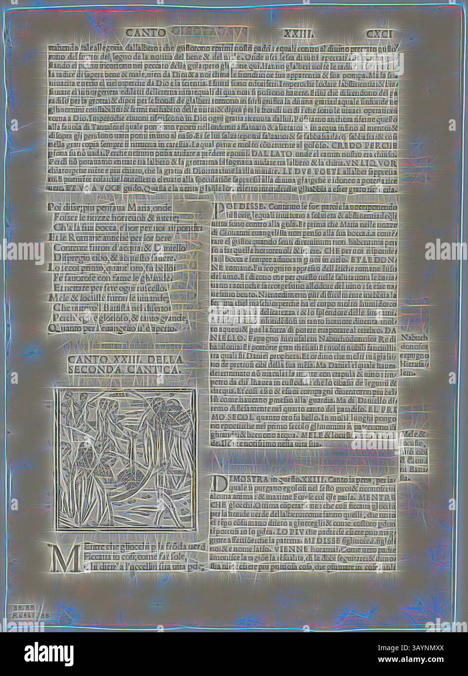An ornate manuscript page featuring intricate text in a classical style ...