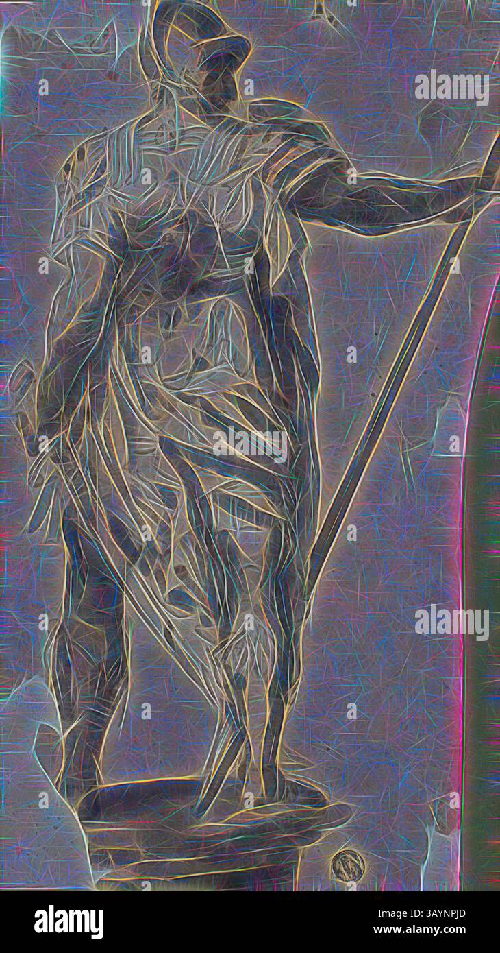 A towering figure in ancient armor stands confidently, holding a spear ...