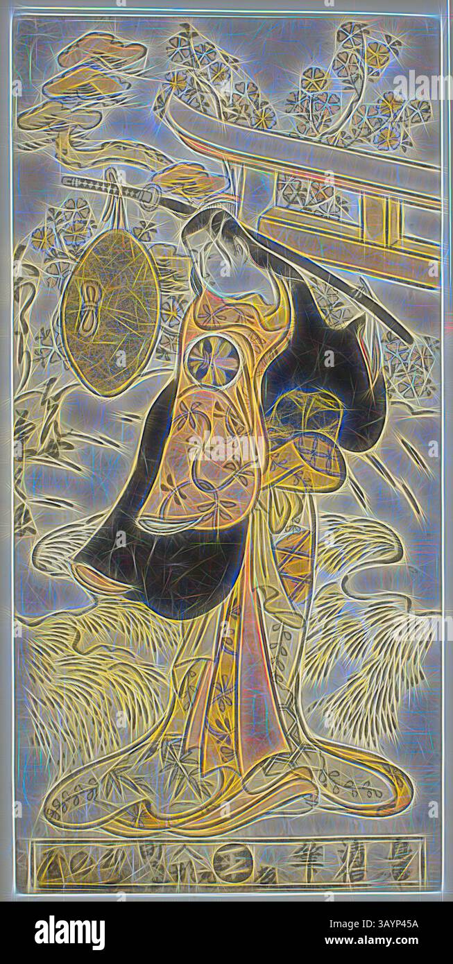 A figure in traditional attire stands gracefully, carrying a large ...