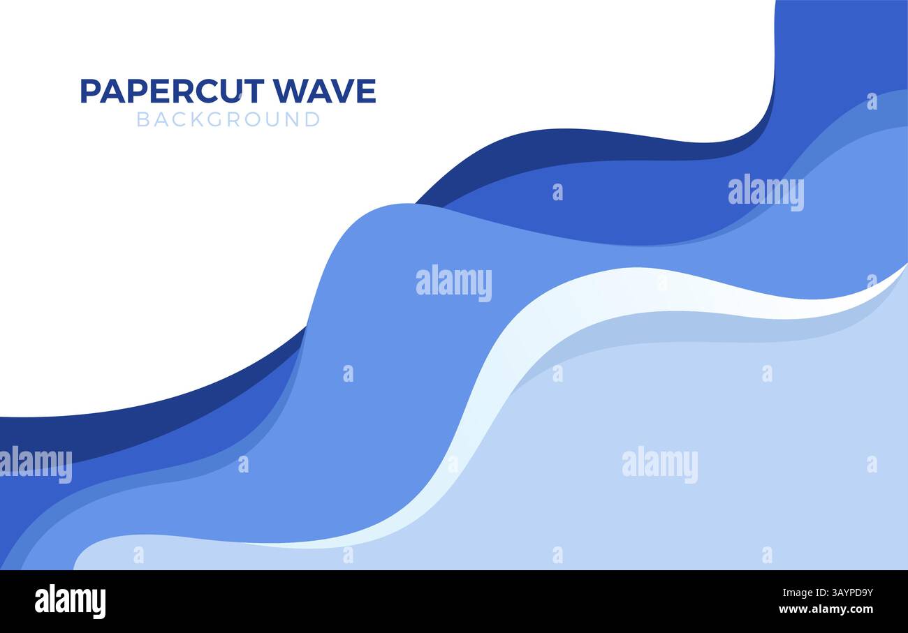 Blue wavy water style papercut background design Stock Vector