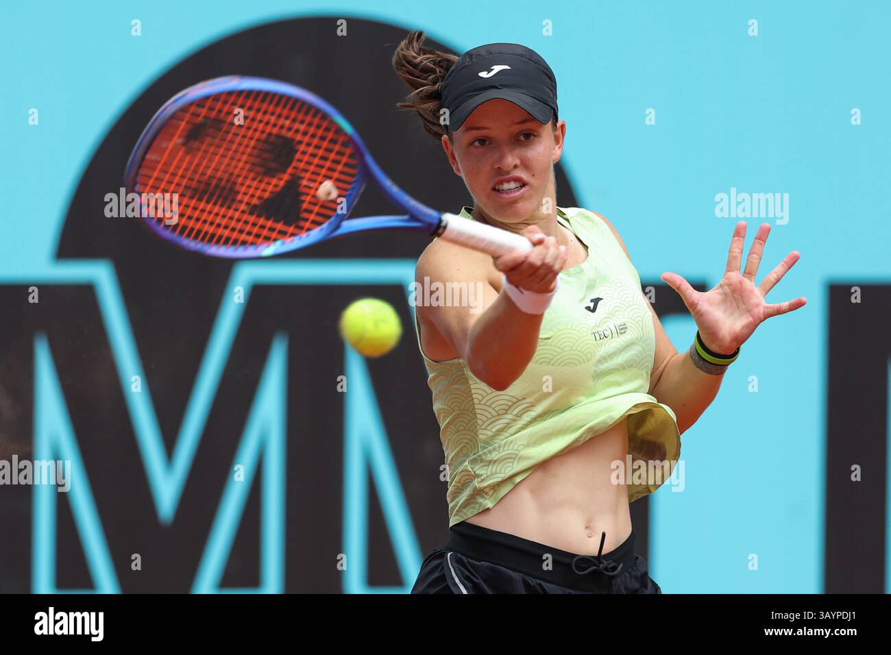 Kaitlin Quevedo of Spain in action against Anna Blinkova of Russia during the Mutua Madrid Open 2025, ATP Masters 1000 and WTA 1000, tennis tournament on 22 April 2025 at Caja Magica in Madrid, Spain Stock Photo