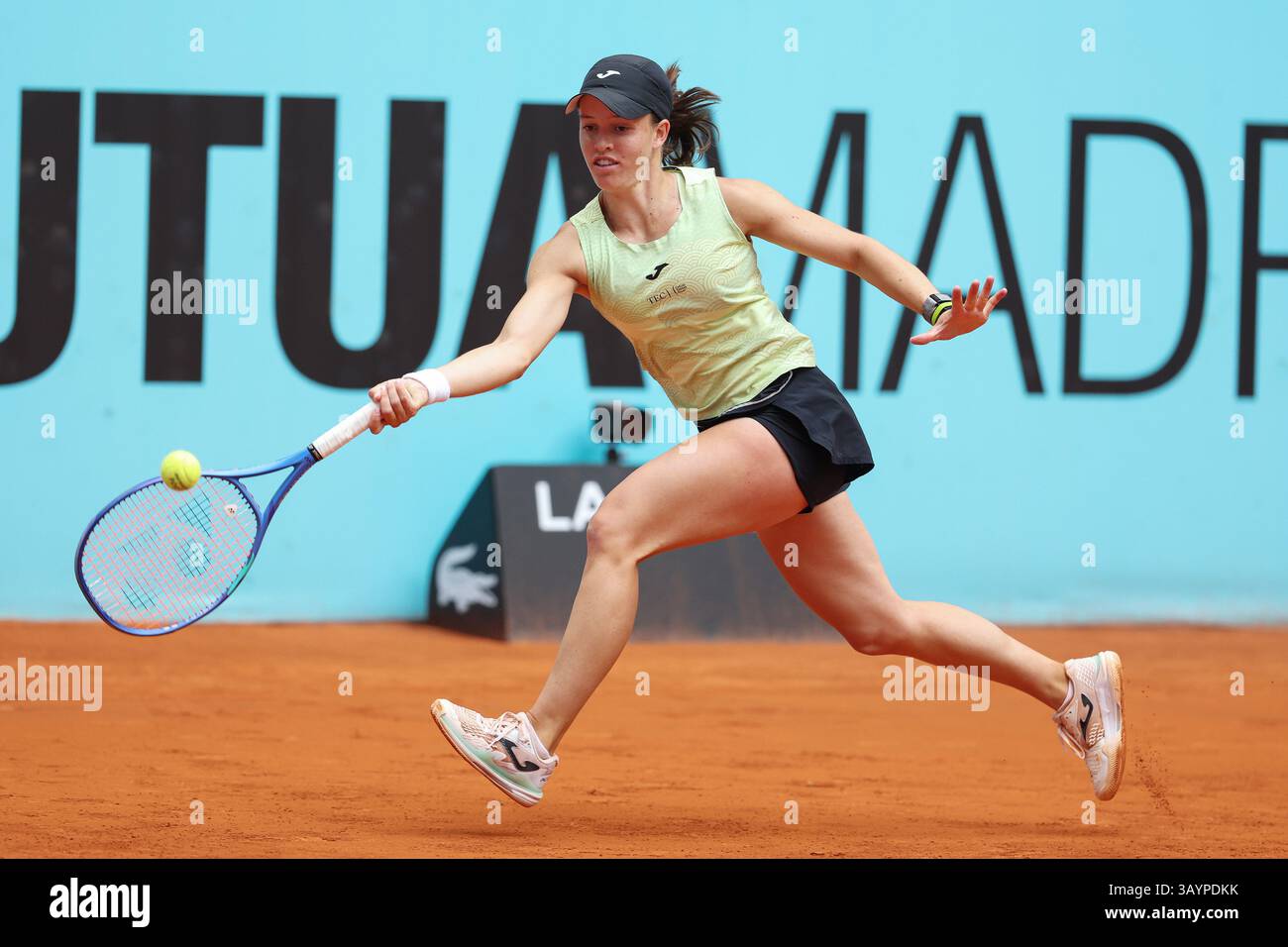 Kaitlin Quevedo of Spain in action against Anna Blinkova of Russia during the Mutua Madrid Open 2025, ATP Masters 1000 and WTA 1000, tennis tournament on 22 April 2025 at Caja Magica in Madrid, Spain Stock Photo