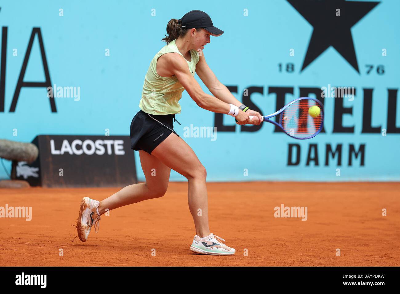 Kaitlin Quevedo of Spain in action against Anna Blinkova of Russia during the Mutua Madrid Open 2025, ATP Masters 1000 and WTA 1000, tennis tournament on 22 April 2025 at Caja Magica in Madrid, Spain Stock Photo
