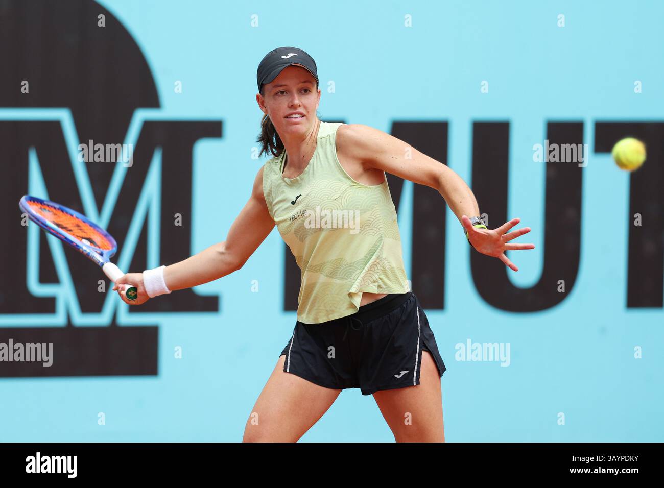 Kaitlin Quevedo of Spain in action against Anna Blinkova of Russia during the Mutua Madrid Open 2025, ATP Masters 1000 and WTA 1000, tennis tournament on 22 April 2025 at Caja Magica in Madrid, Spain Stock Photo