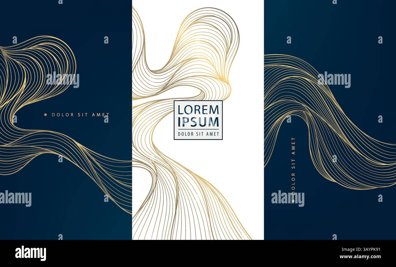 Vector set of gold wave background design, abstract luxury line art ...