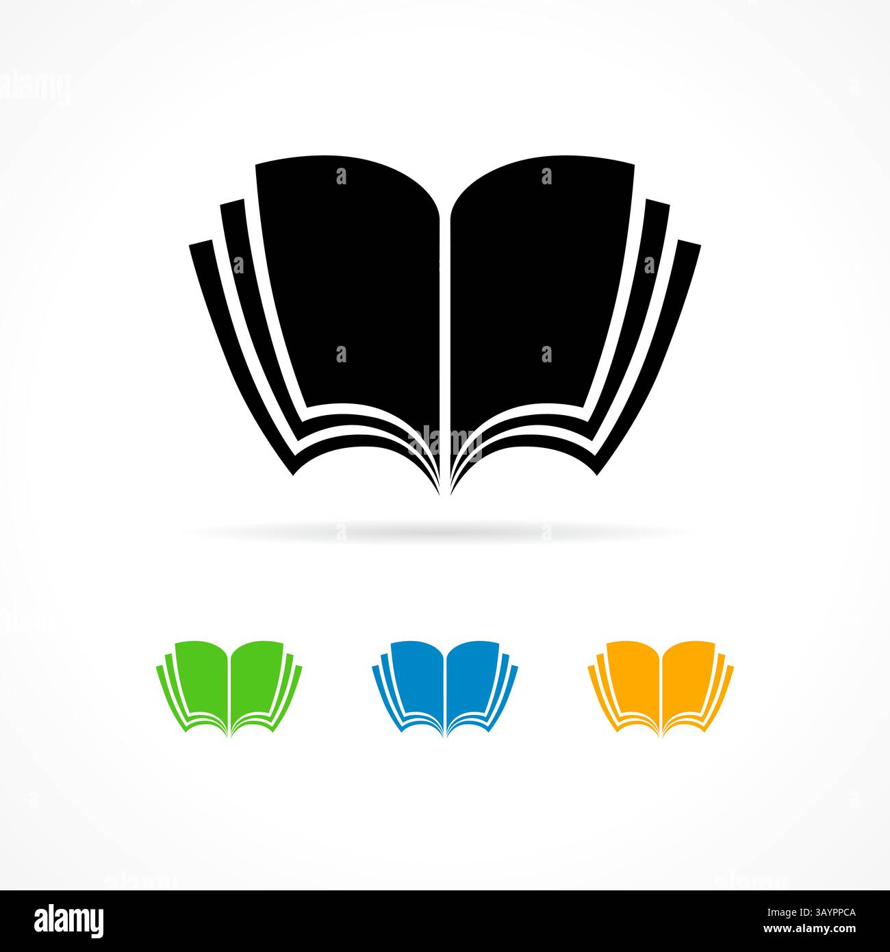 Set of cute flat book icons. Colored design. Educational graphic elements. Open book with pages creative shape. School logo template. Sample isolated Stock Vector