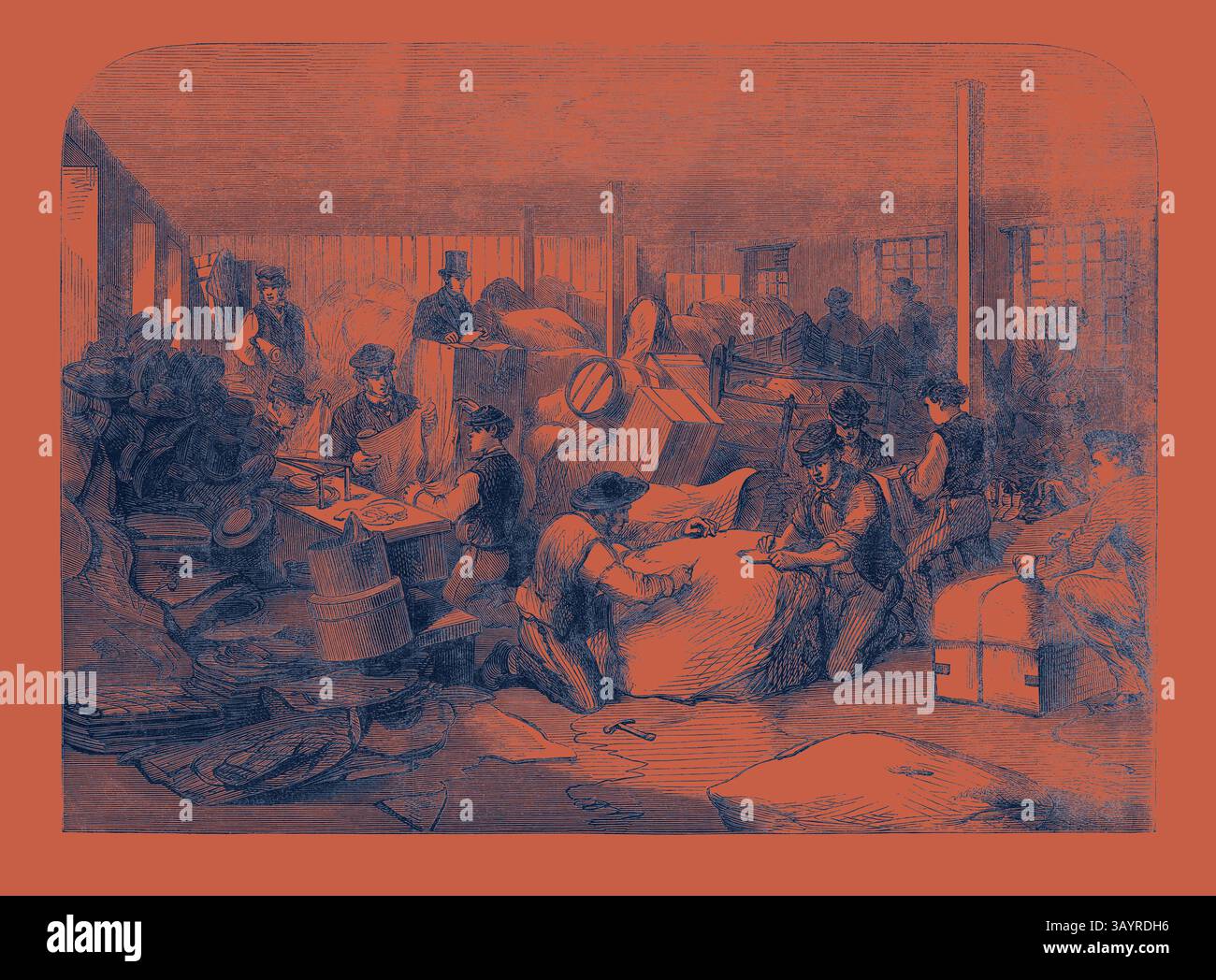A bustling workshop scene featuring workers engaged in various tasks ...