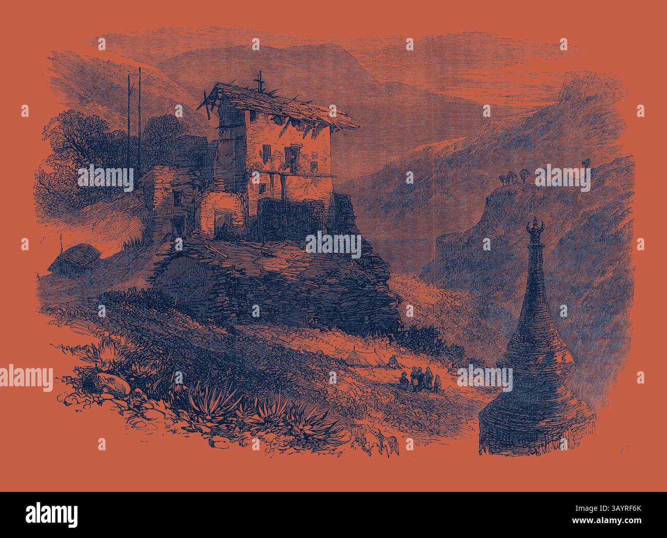 A rustic building perched on a hillside, surrounded by rolling ...