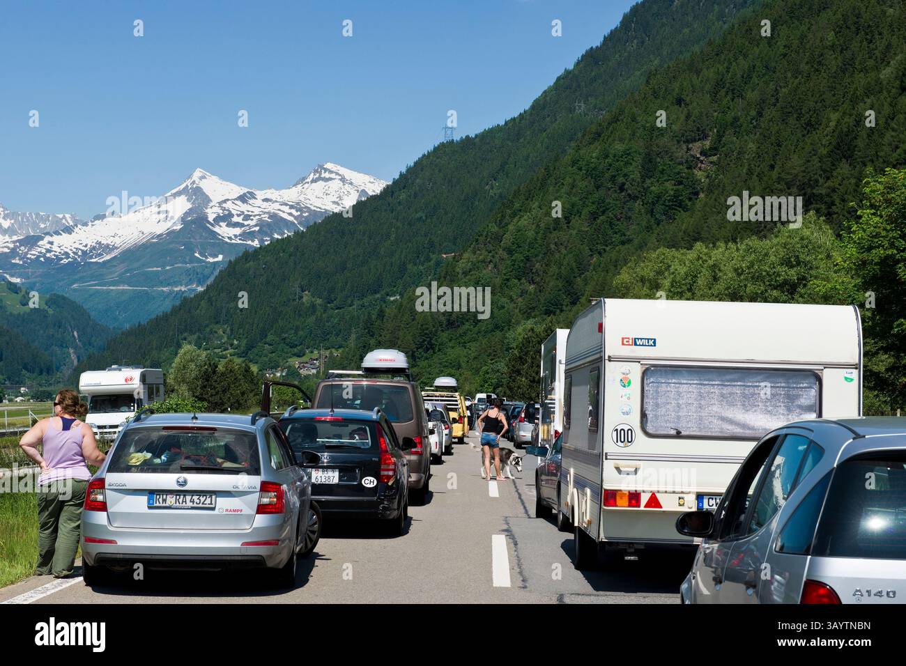Switzerland, Gotthard highway, traffic jam Stock Photo - Alamy