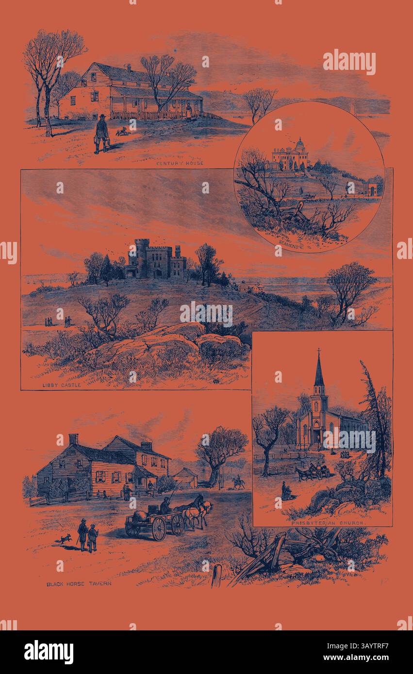 A collection of illustrated scenes depicting rural landscapes and ...