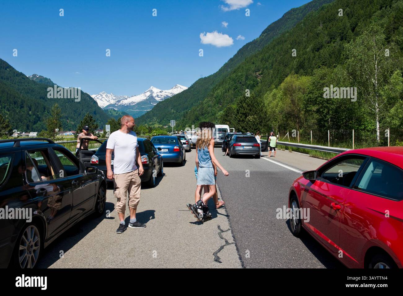 Switzerland, Gotthard highway, traffic jam Stock Photo - Alamy