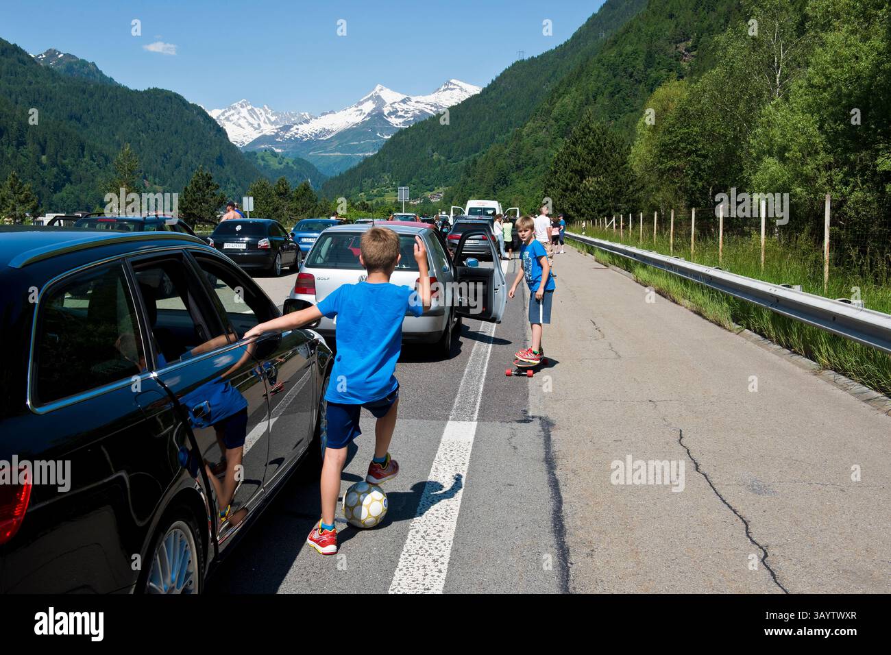 Switzerland, Gotthard highway, traffic jam Stock Photo - Alamy
