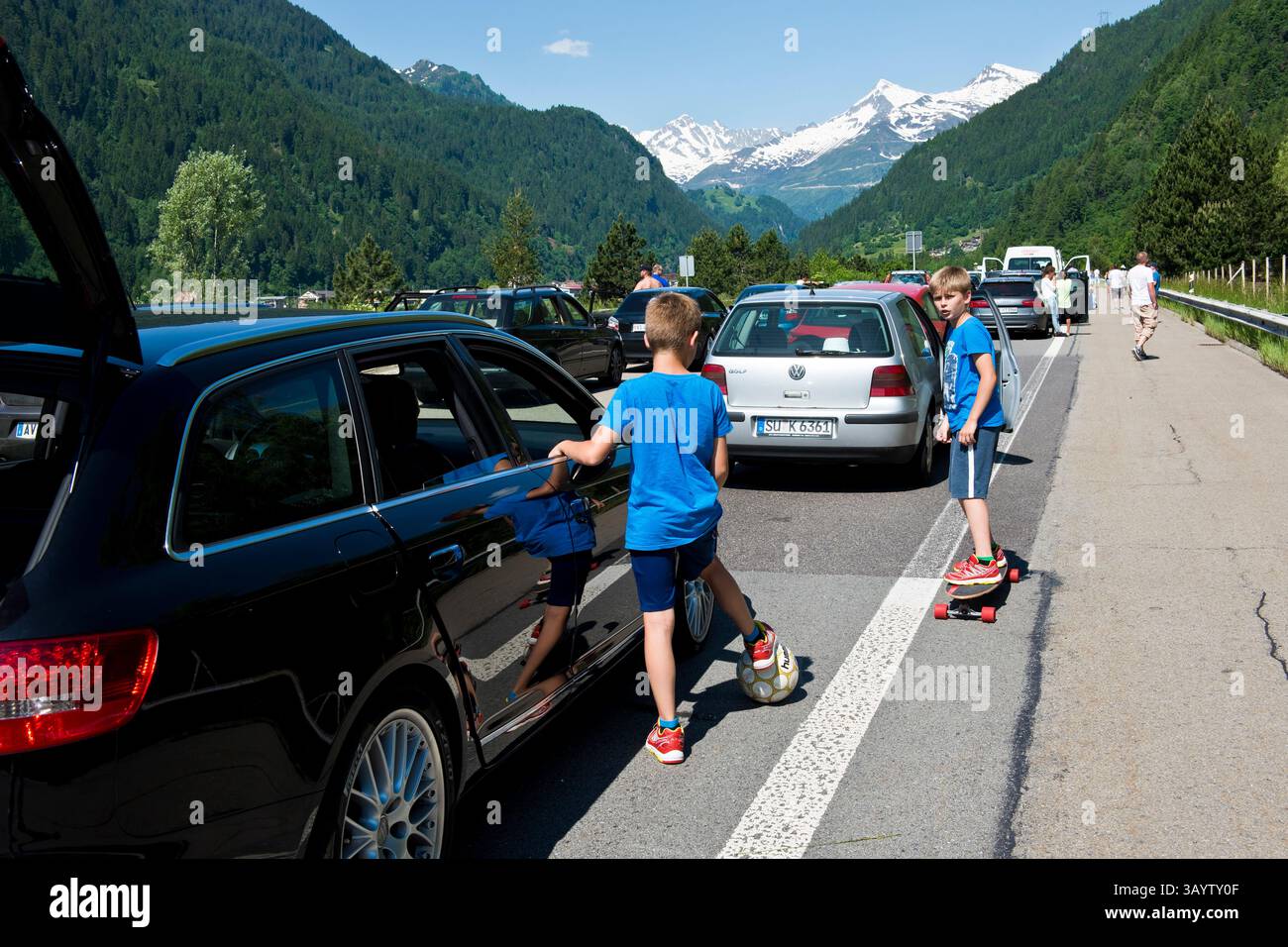 Switzerland, Gotthard highway, traffic jam Stock Photo - Alamy