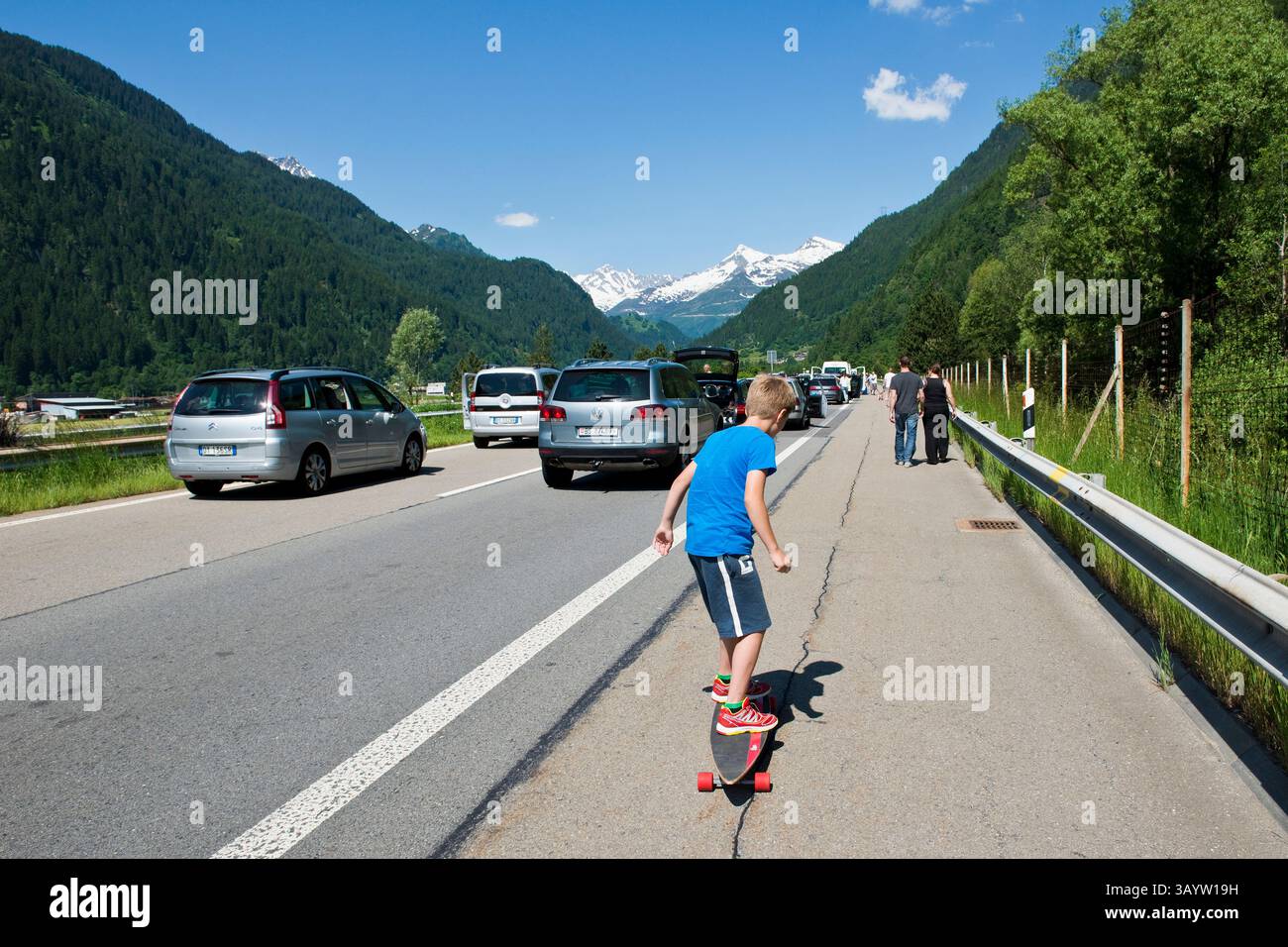 Switzerland, Gotthard highway, traffic jam Stock Photo - Alamy