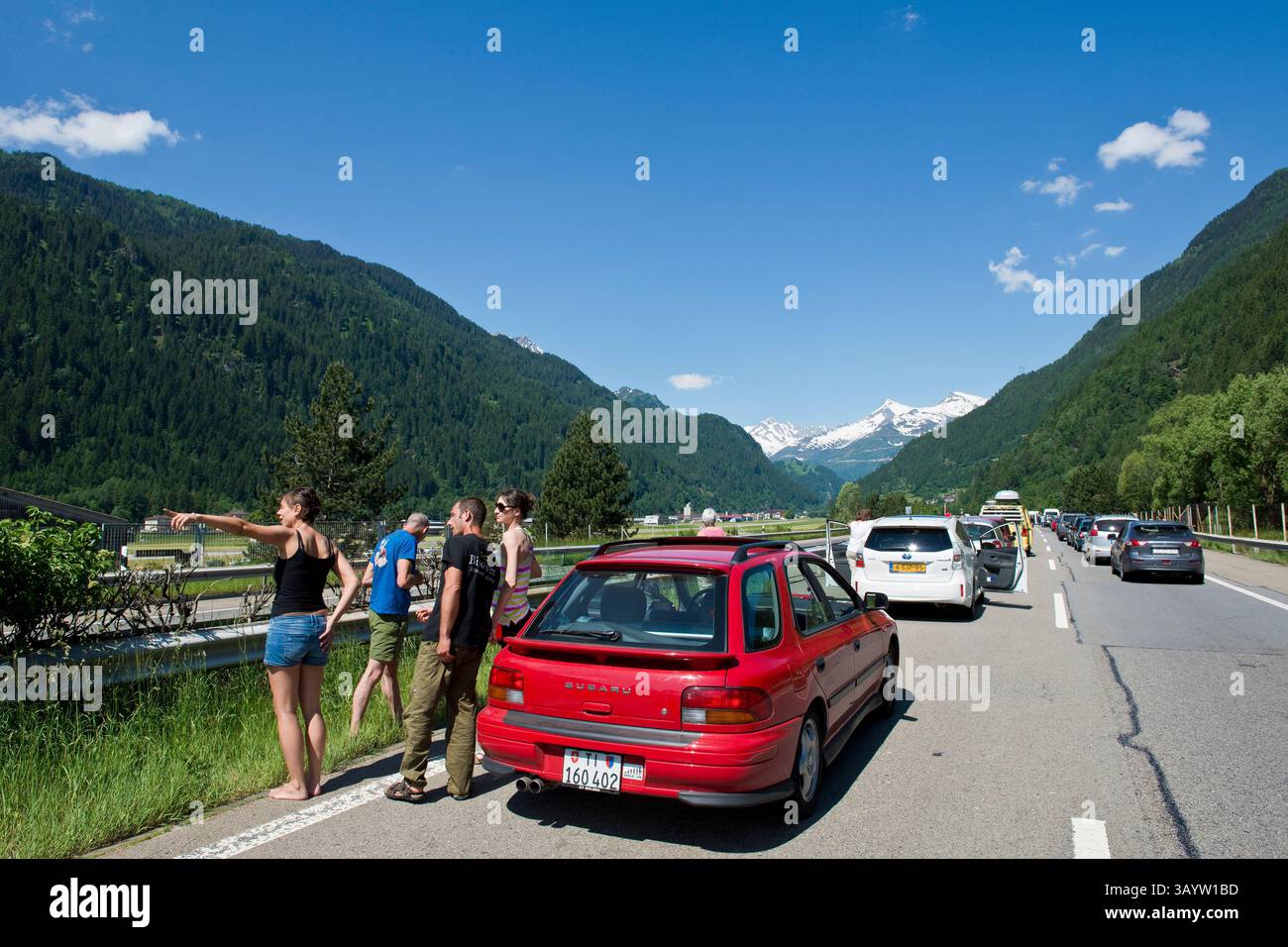Switzerland, Gotthard highway, traffic jam Stock Photo - Alamy