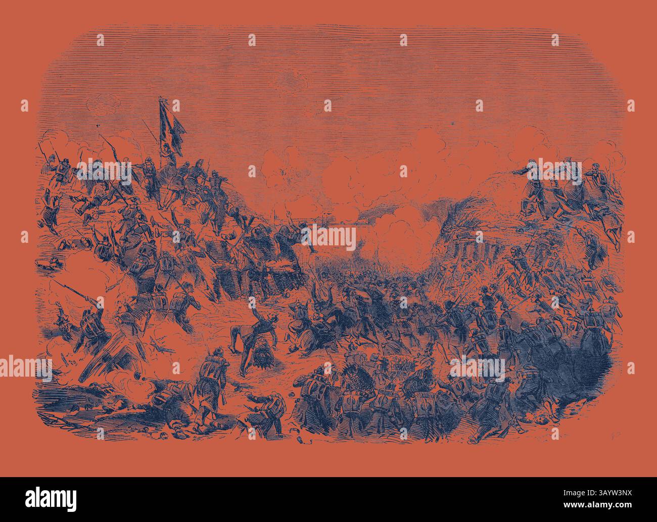 A chaotic battle scene unfolds, depicting soldiers in fierce combat ...