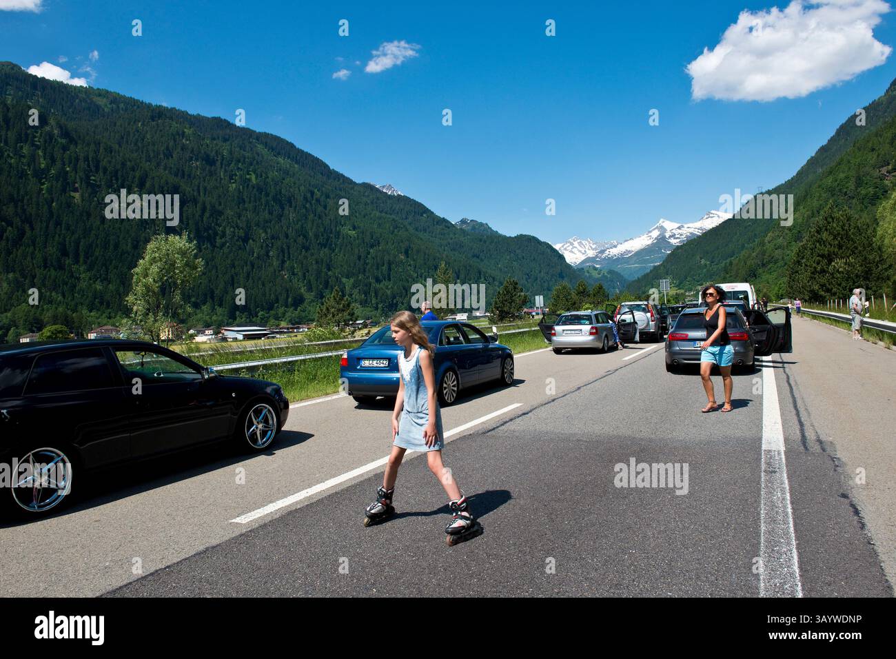 Switzerland, Gotthard highway, traffic jam Stock Photo - Alamy