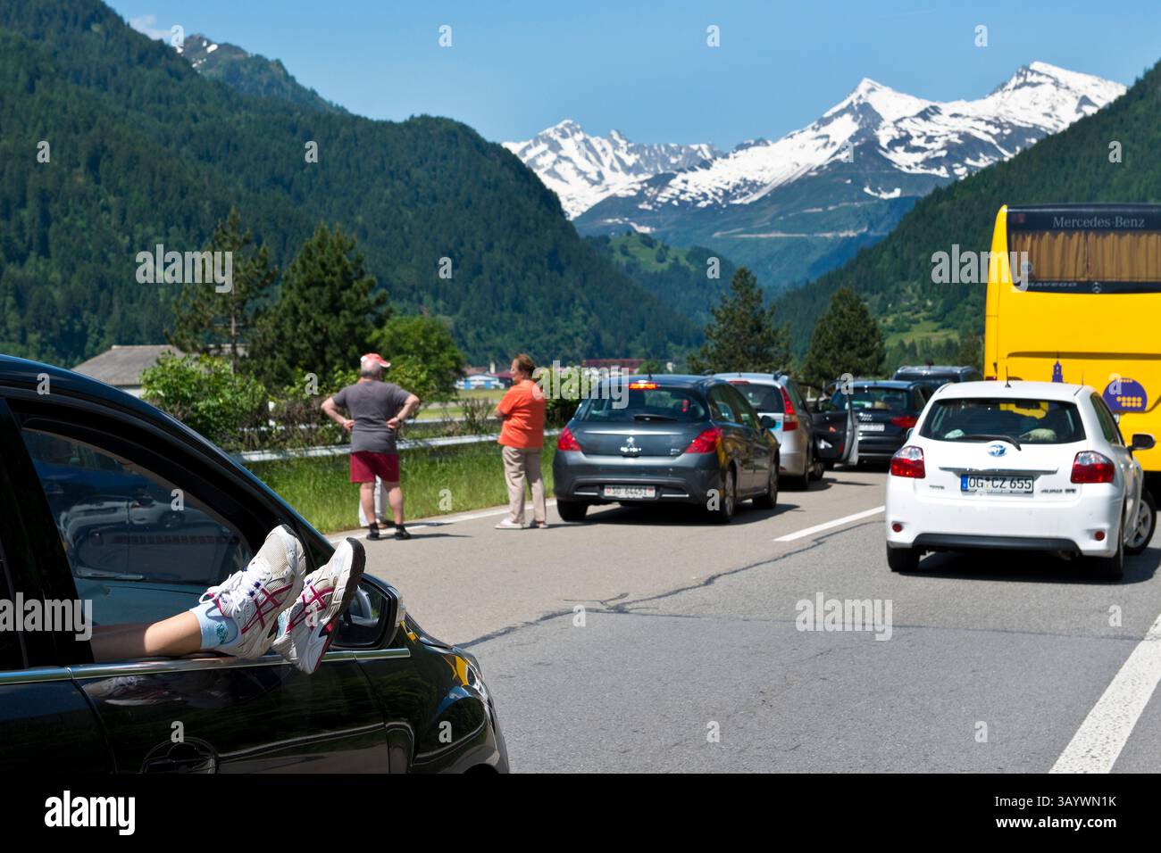 Switzerland, Gotthard highway, traffic jam Stock Photo - Alamy