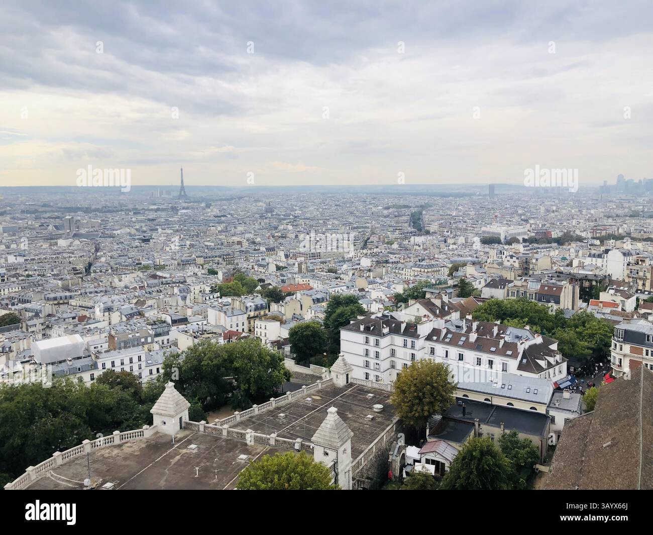 Wider Panoramic View of Paris Rooftops and Urban Spread on Cloudy Day - Smartphone Captured Stock Image