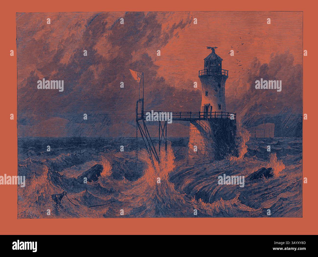 A lighthouse stands resilient against tumultuous waves and dramatic ...