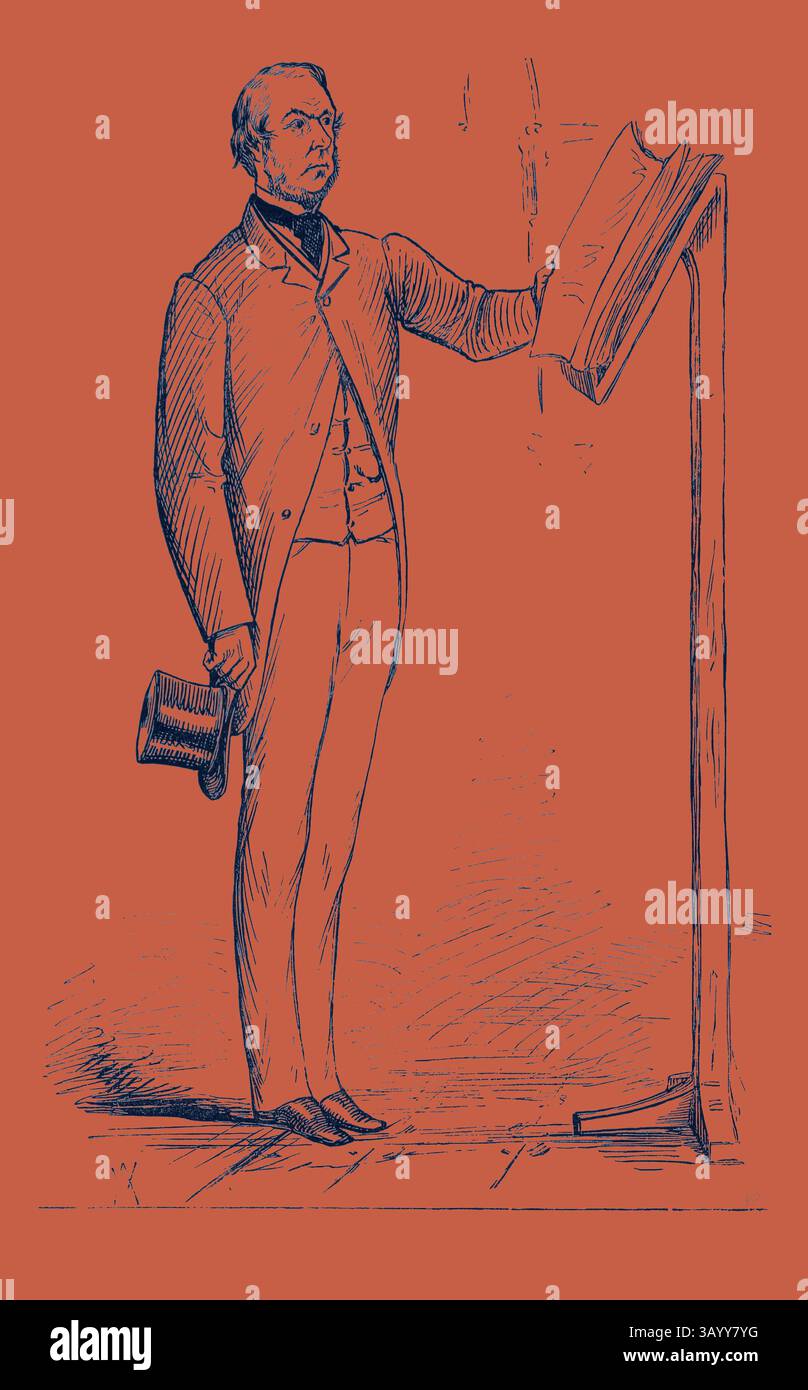 A well-dressed man stands with a top hat in one hand, while the other ...