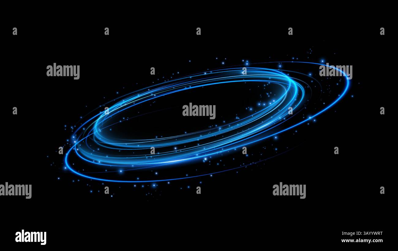 Dynamic blue circles emit dazzling light, creating a stunning visual effect against a dark backdrop Stock Vector