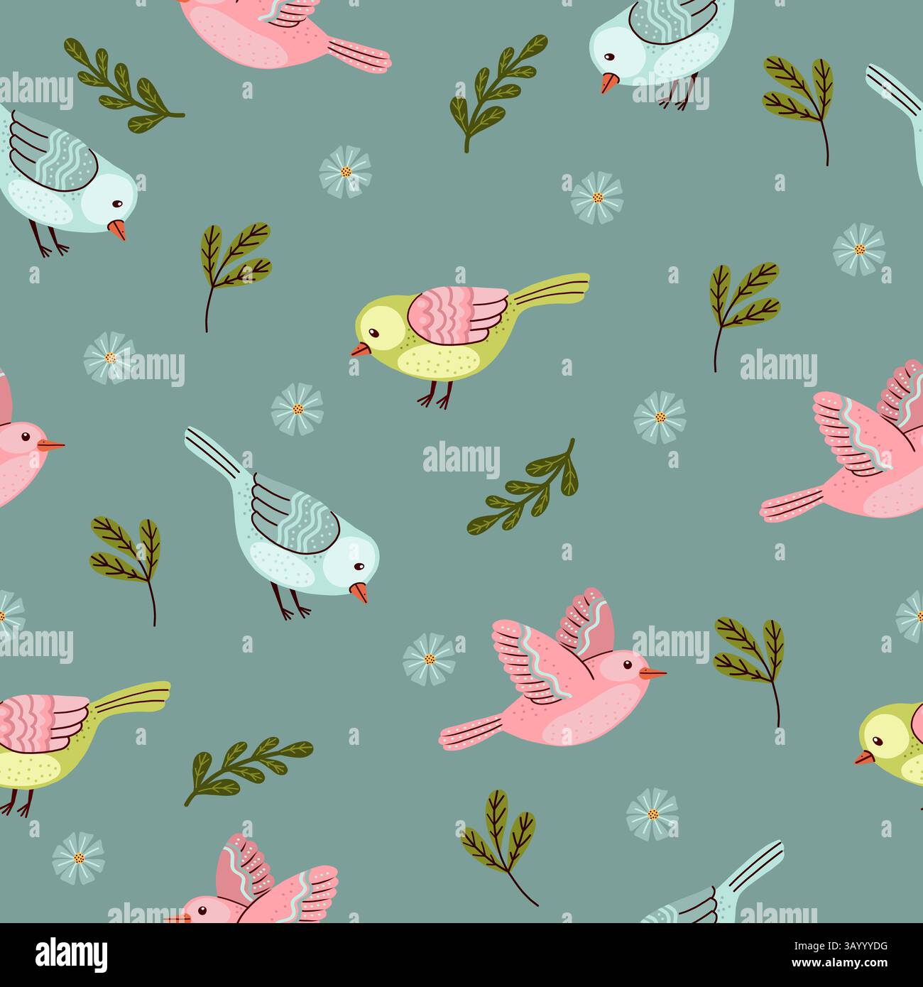 Seamless pattern featuring fantasy birds Stock Vector