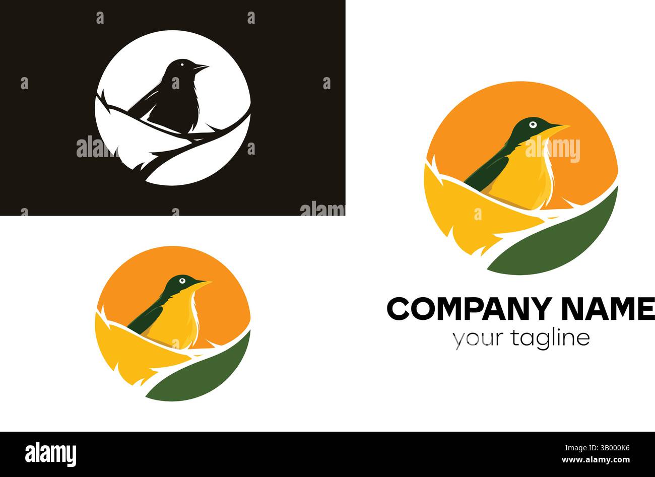 Modern and Artistic Bird on Branch Logo Design for Nature-Related Businesses Stock Vector