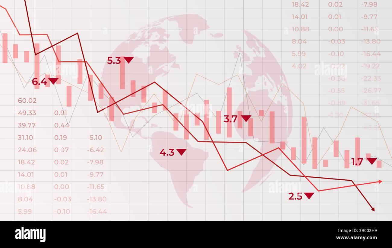 Economic crisis. Light grid background with layered red trend lines and