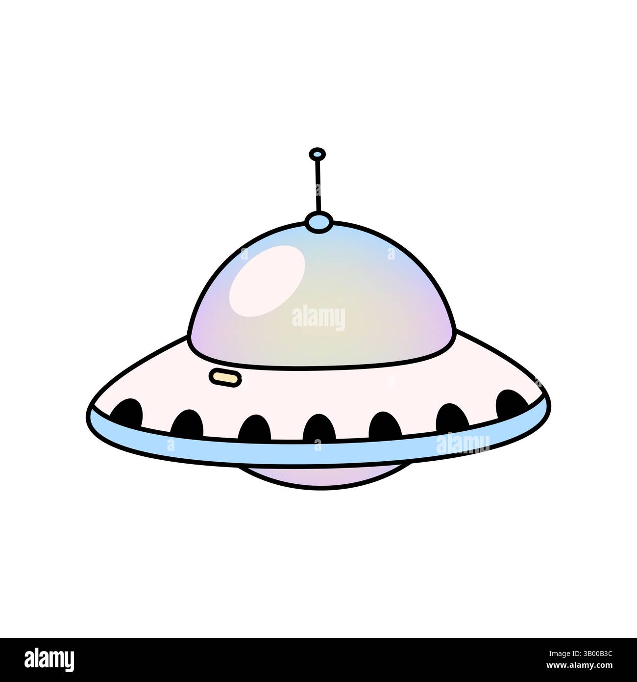UFO icon or vector flying saucer clipart. Symbol of extraterrestrial spaceship, interstellar travel. Alien abduction element. Undefined flying object. Stock Vector