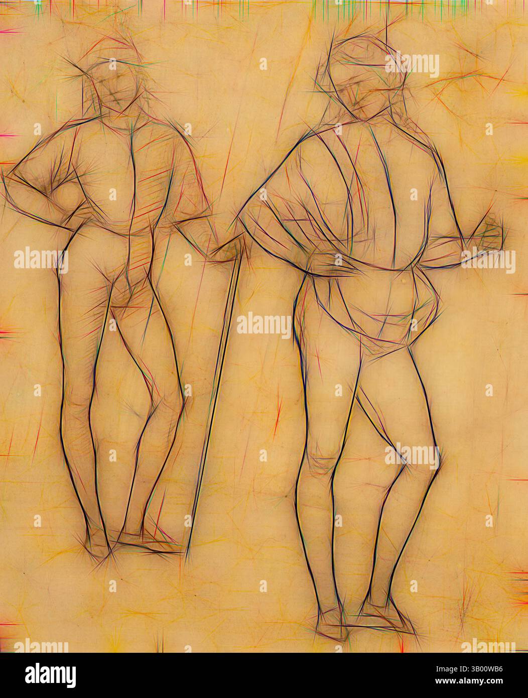 Complement Stick Figure Two stylized figures are depicted in dynamic poses, showcasing flowing ...