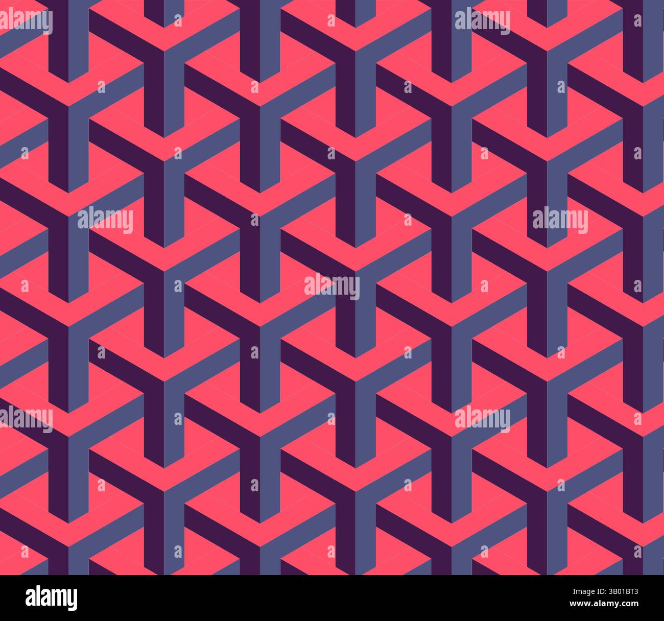 3d vector hexagon abstract seamless pattern. Repeating red blue pattern. Stock Vector