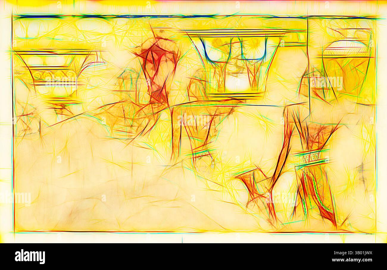 An abstract composition featuring intertwined shapes and vibrant ...