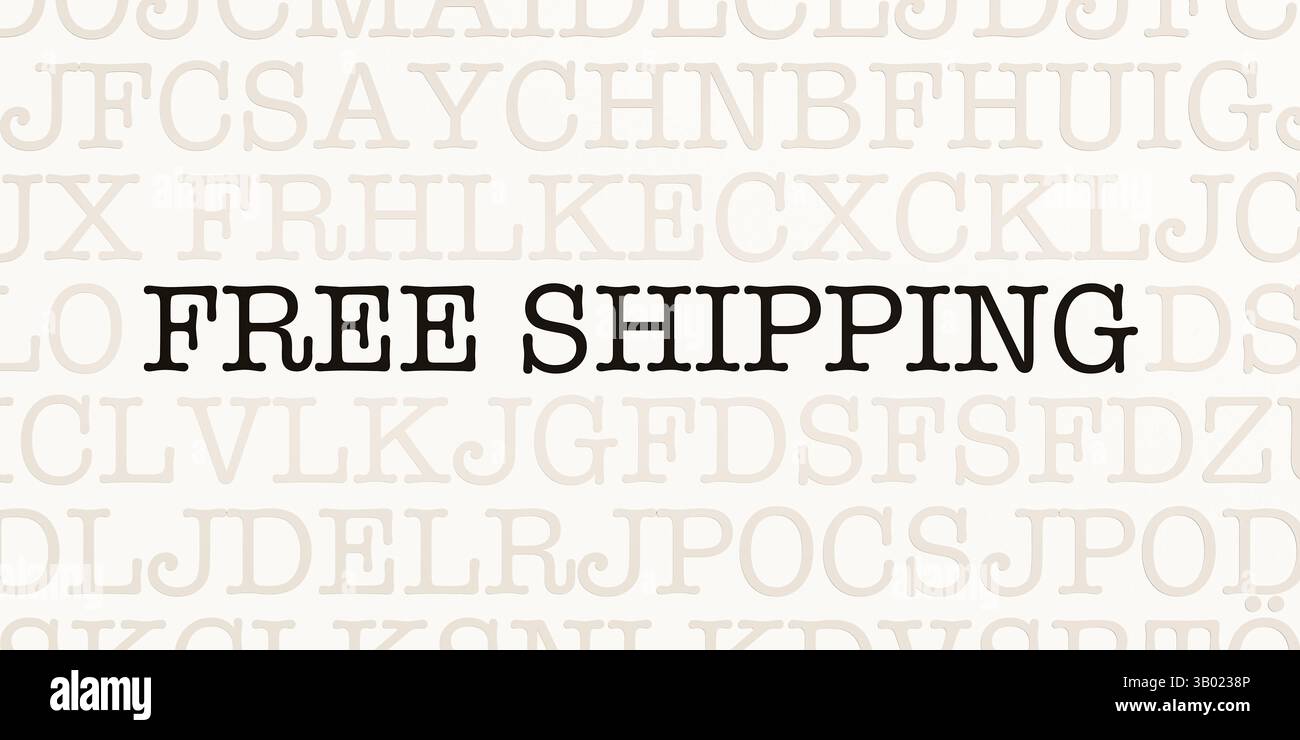 Free shipping. Free shipping. Page with letters in typewriter font. Text in dark color. Delivering, tarrifs, transportation, free of charge, services, business. text banner P105 free shipping Stock Photo