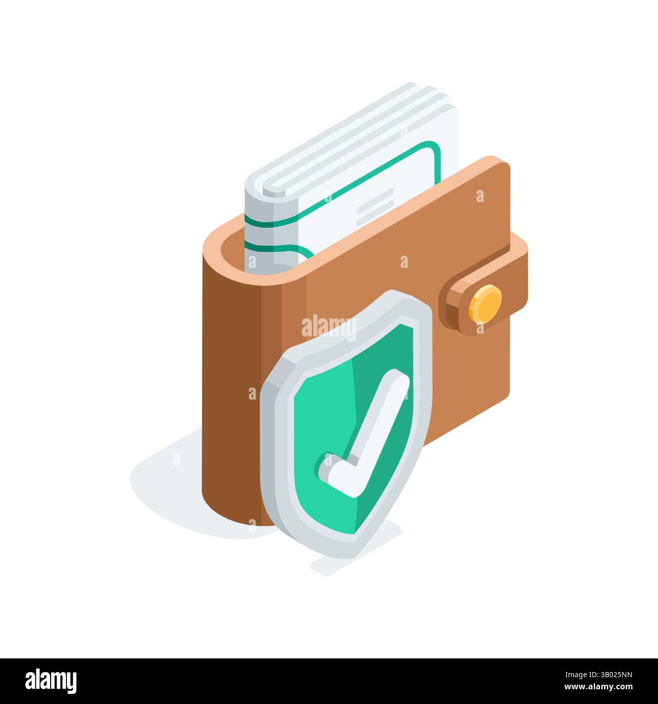 Isometric vector wallet and shield with check mark, in color on white ...