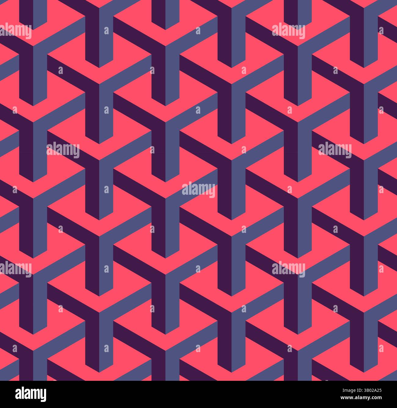 3d vector hexagon abstract seamless pattern. Repeating red blue pattern. Stock Vector