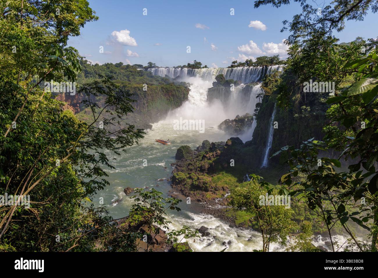View of the Iguazu Falls among the vegetation in Iguazu National Park in Misiones, Argentina. Stock Photo