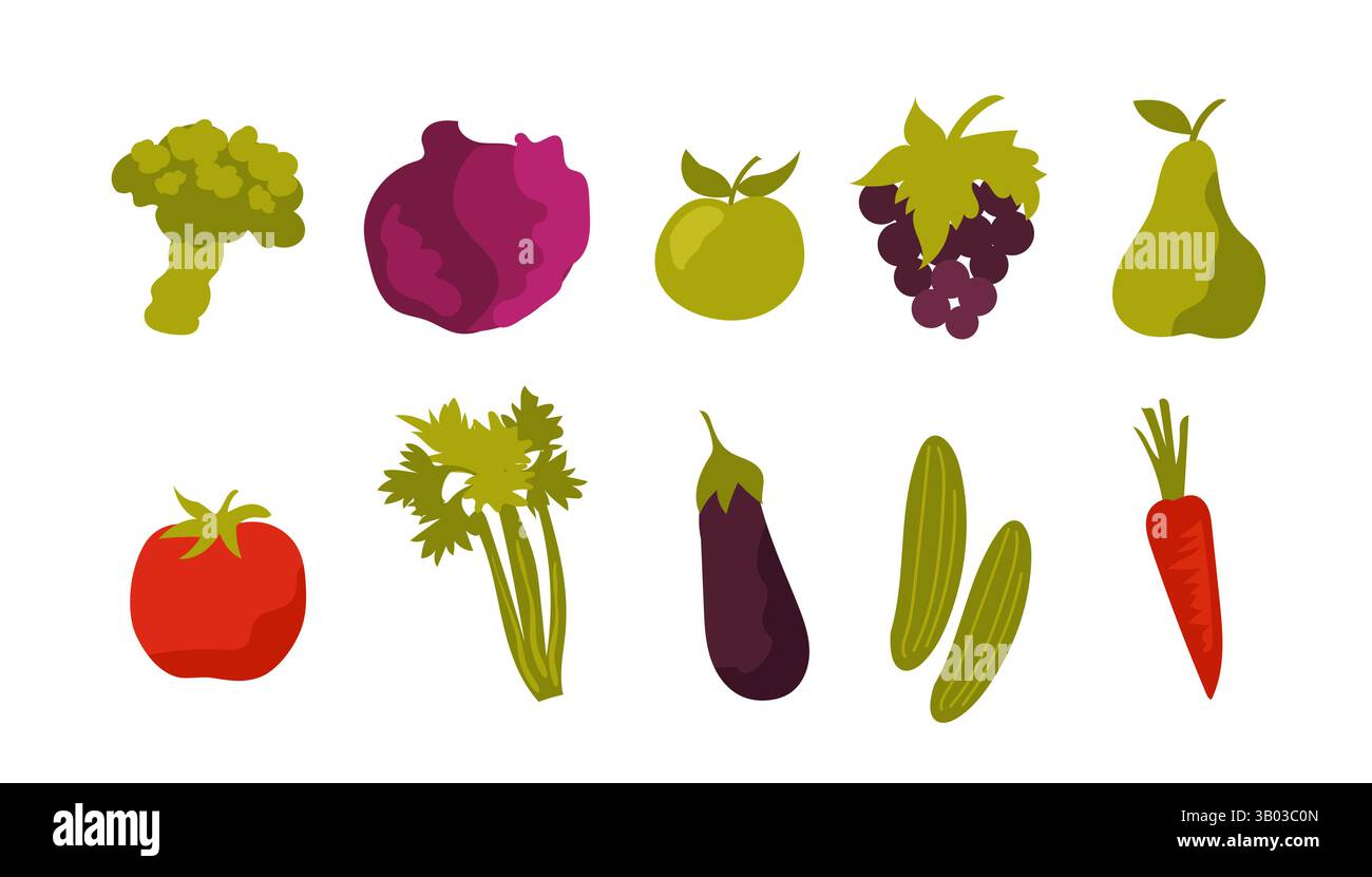 Fruits and vegetables set. Vector ilLustration Stock Vector Image & Art ...