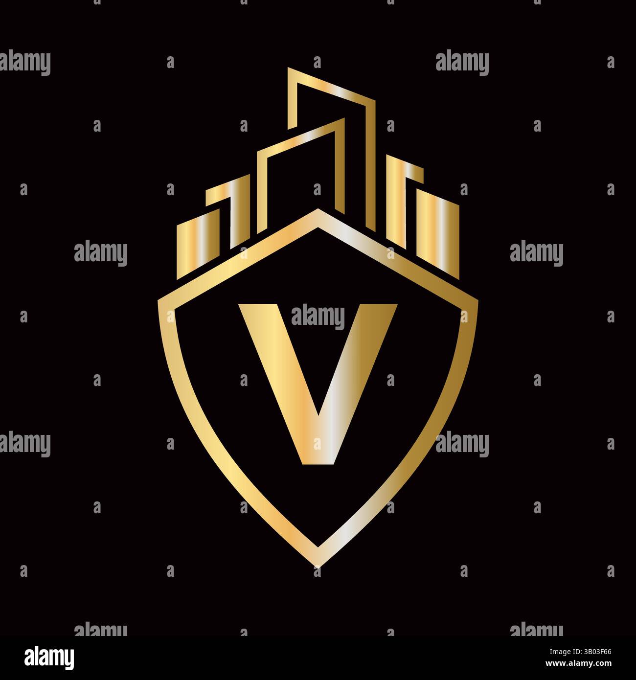 Real Estate Logo On Letter V Concept With Building and Shield Symbol ...