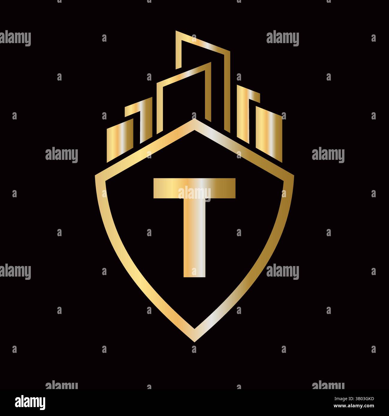 Real Estate Logo On Letter T Concept With Building and Shield Symbol ...